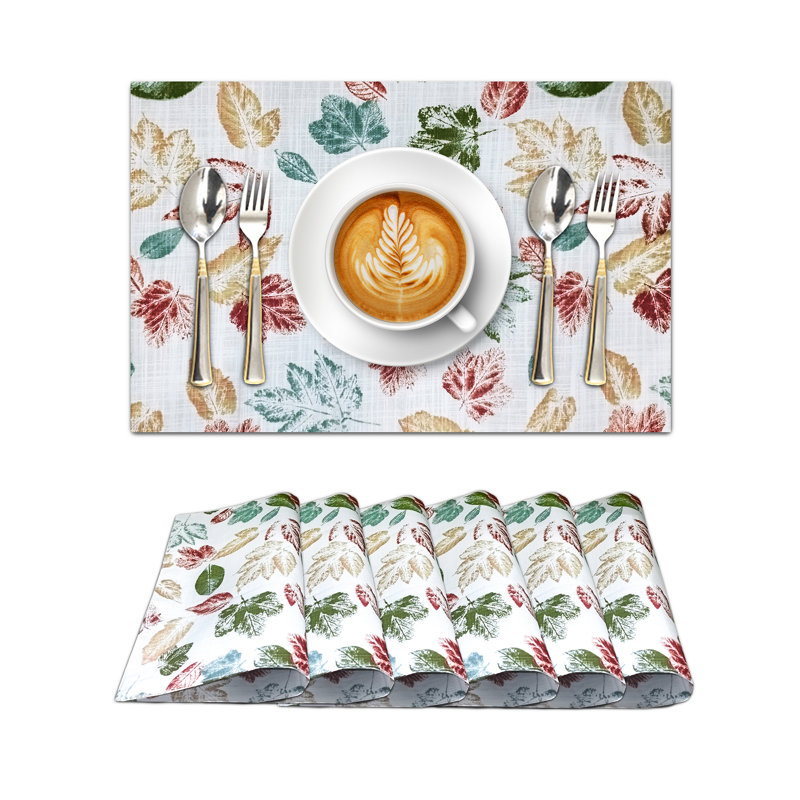 Ensemble de 6 napperons rectangulaires 100% coton multicolore 13 x 19 pouces, Feuilles