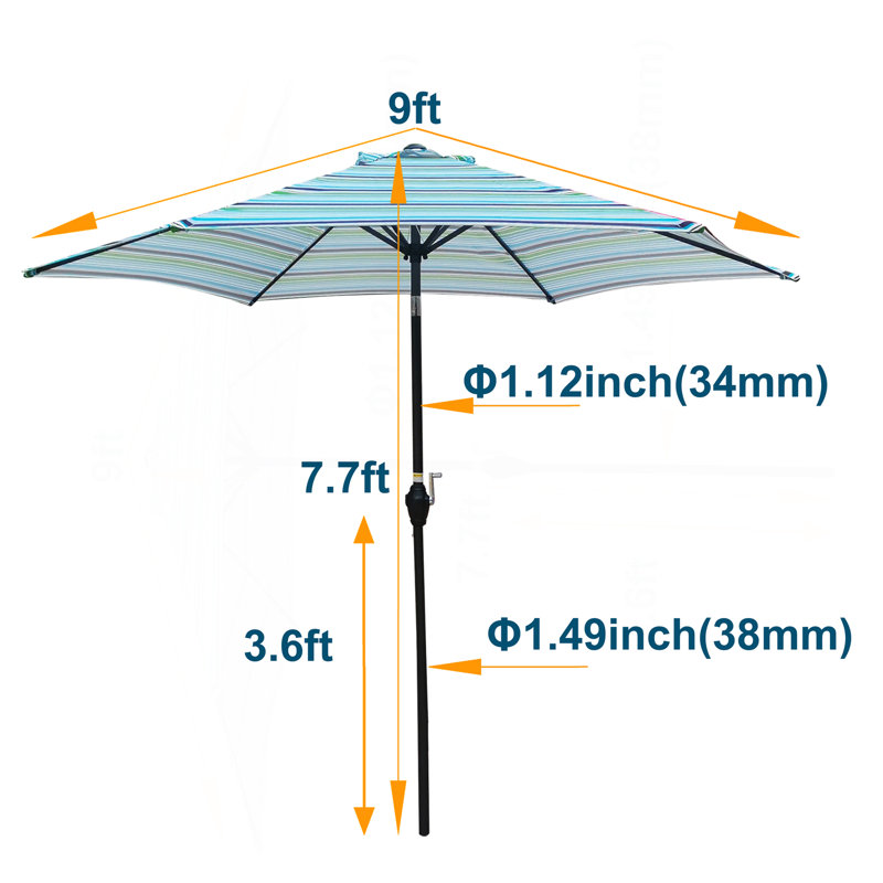 Parasol 9 pi 9 pi rayures bleues, Rayures bleues