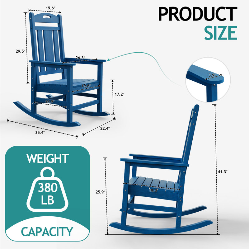 Chaise Adirondack berçante en PEHD pour l'extérieur, Bleu