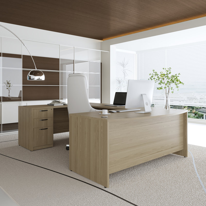 U-Shaped Executive Desk With File Cabinet, Lime