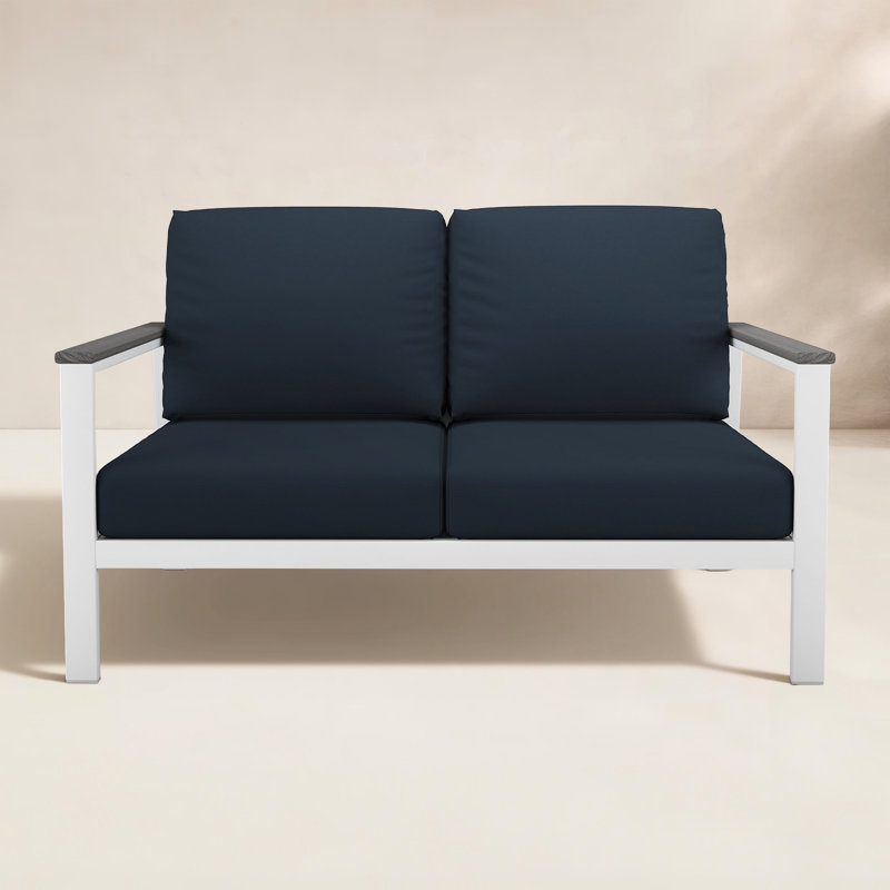 Townsend Chatwin Metal Outdoor Loveseat With Sunbrella Cushion, Gray, Navy