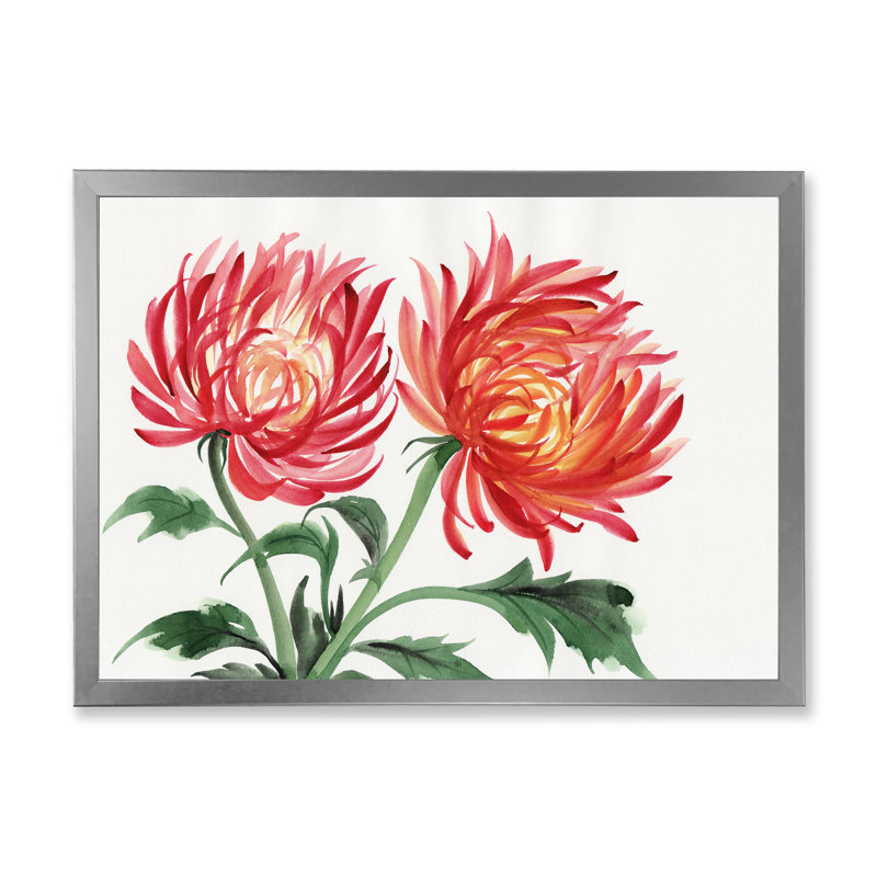 Chrysanthème fleur - décoration murale traditionnelle sur toile, H 12 po x l 8 po x P 1 po, Cadre photo argenté