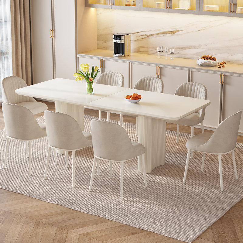 78.97" Modern Rectangle Cream White Dining Table Set with 8 Chairs for Kitchen, Bar, Living Room, 30"H x 78.97"W x 35.43"D