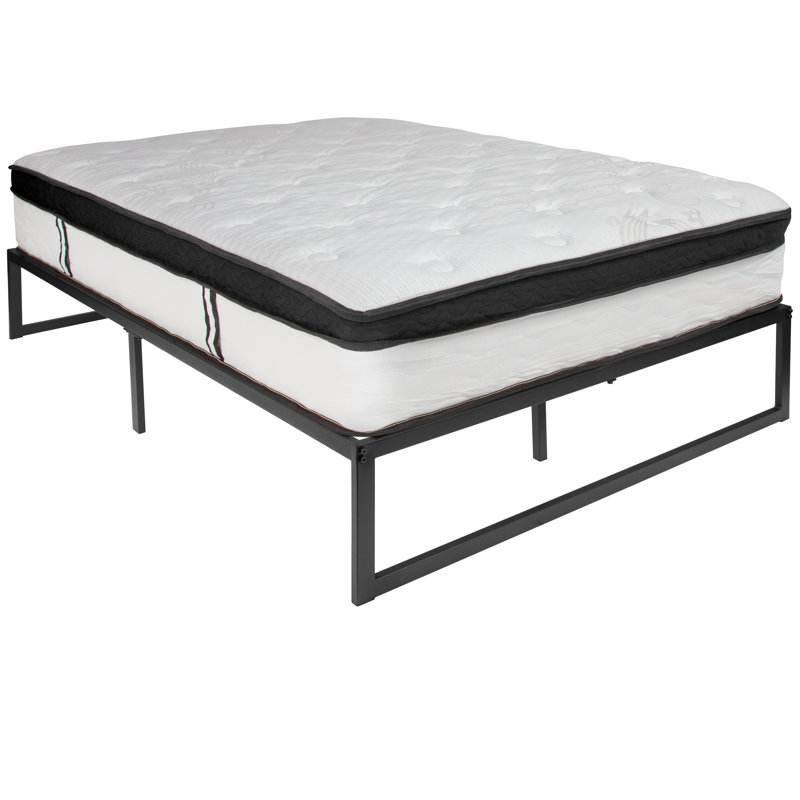14 Inch Metal Platform Bed Frame with 12 Inch Memory Foam Pocket Spring Mattress in a Box, Full/Double