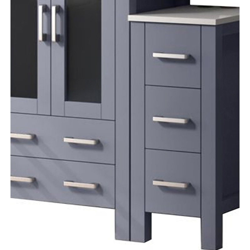 Meuble-lavabo gris foncé 36 po X P 18,25 po D, avec armoire latérale, plateau en céramique blanche et Miroir, Gris foncé