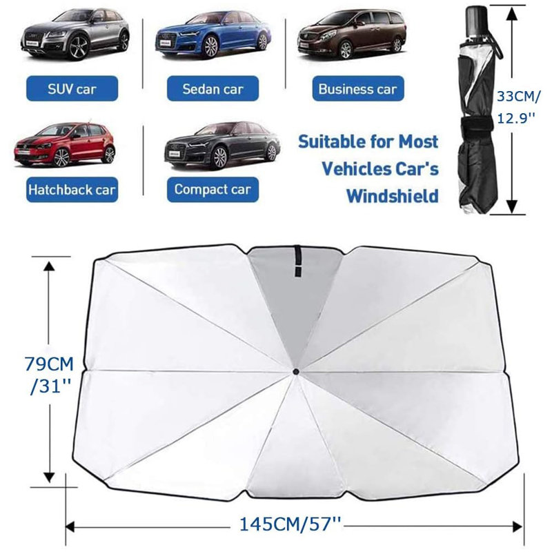 Sedan SUV Car Sun Shade For Windshield UV Rays And Heat Sun Visor Protector,Foldable Windshield Sun Shade Umbrella,Keep Car Cool,Easy To Use/Store,57''X 31''