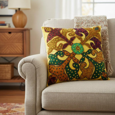 Ensemble de deux coussins décoratifs en coton à motif floral en patchwork brun et vert de 16 po