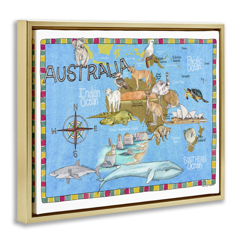 Art mural sur toile flottant encadré, "Australie" par Marley Ungaro, Cadre flottant métallique doré, H 17 po x l 21 po
