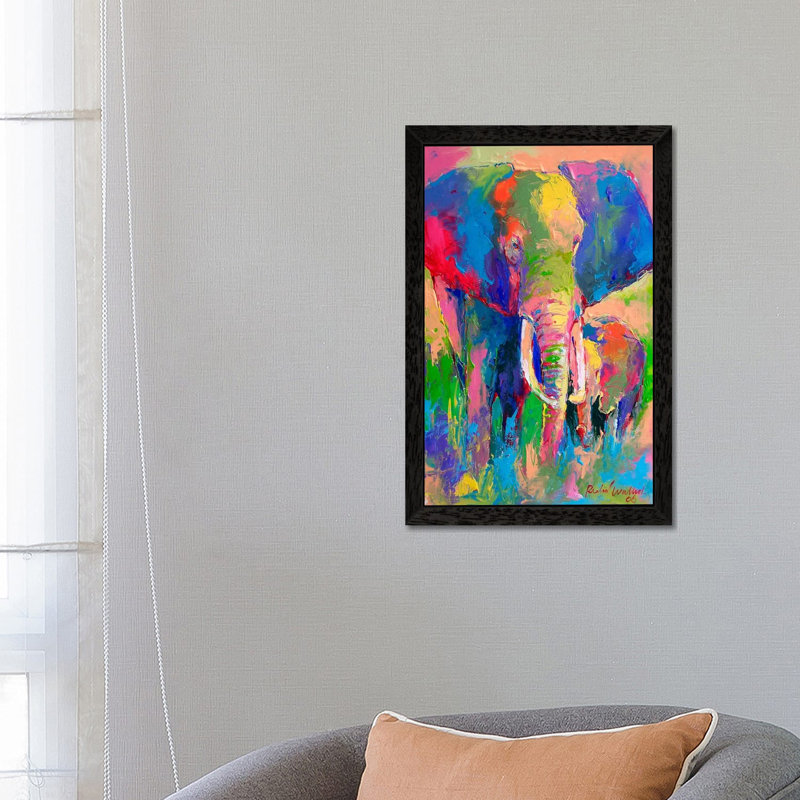 Elephant 1 Piece Painting on Canvas, 101.6 cm H x 66.04 cm W, Black Framed
