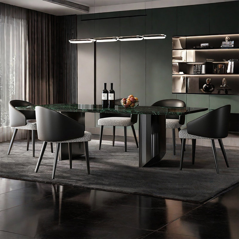 Ensemble de table à manger rectangulaire moderne en marbre de luxe moderne, H 29,92 po x L 62,99 po x l 31,49 po