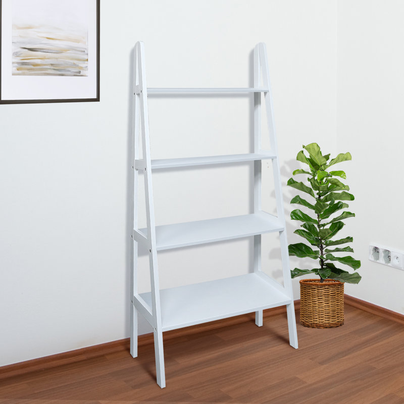 4-shelf Ladder Bookcase, Warm, White