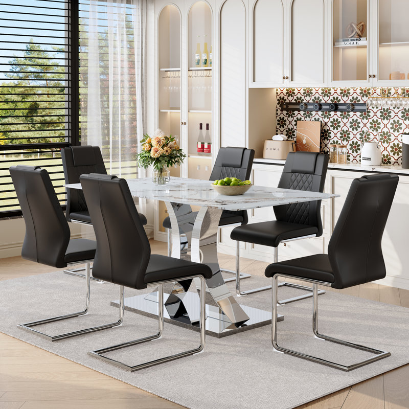 Ensemble de table et chaises de cuisine Elegant, 7 pièces : table, 6 chaises, Noir