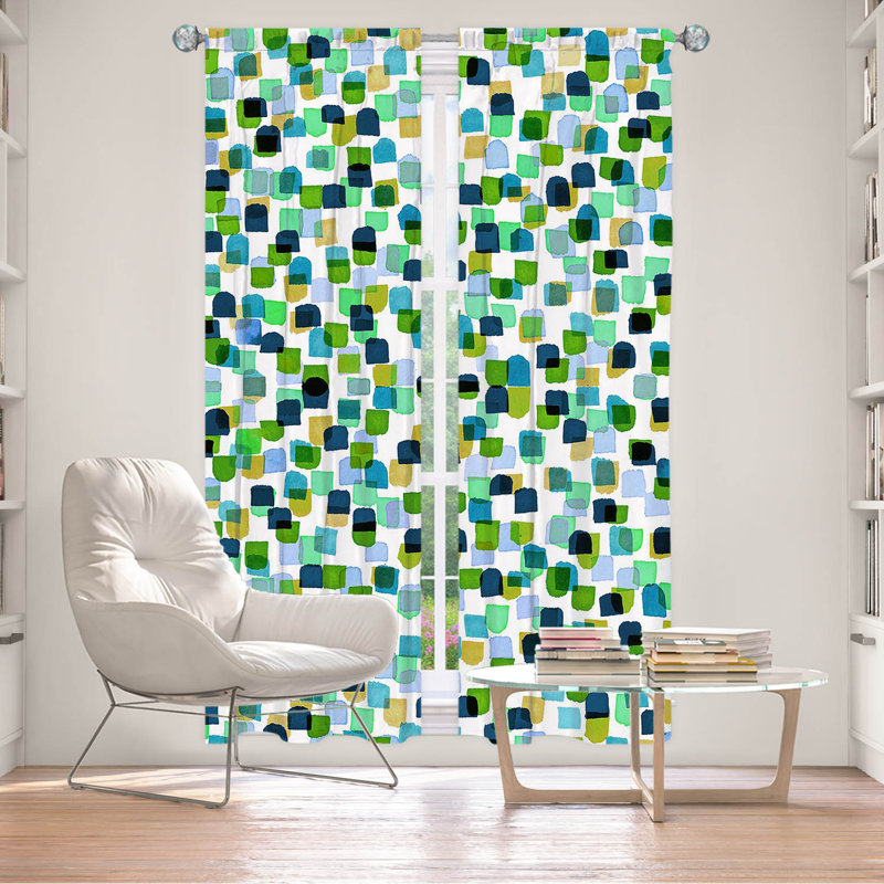 Rideau en polyester, L 20 po x L 52 po, Vert et bleu
