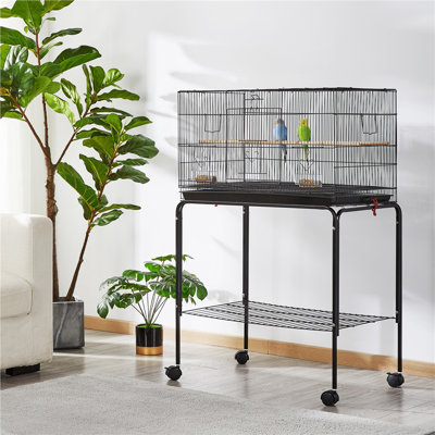 Tennille 47'' Iron Flat Top Floor Bird Cage with Wheels