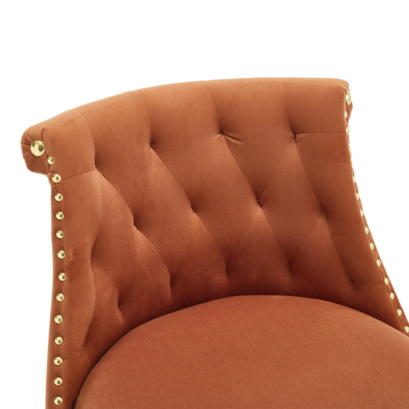 Set Of 2,Back Pull Point Design, Velvet Material, 360 Degree Rotation, Back Pull Loop Detachable Design, Rivet Decoration, Square Foot Wooden Bar Chair