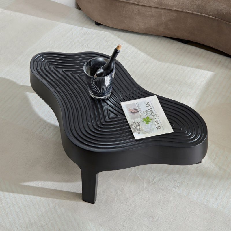 Matte Black Fiberglass Irregular Lift-Top Coffee Table