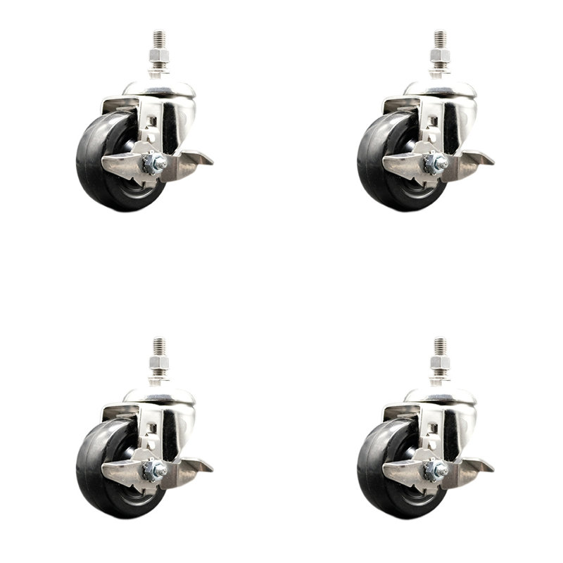 Ensemble de roulettes à tige filetée pivotante en acier inoxydable 316SS