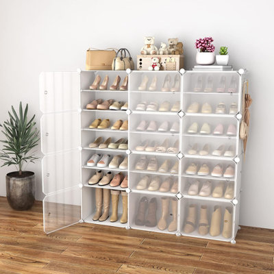 Portable Shoe Rack Organizer With Door, 48 Pairs Storage Cabinet, Adjustable Stackable Detachable Free Standing DIY Expandable 8 Tier