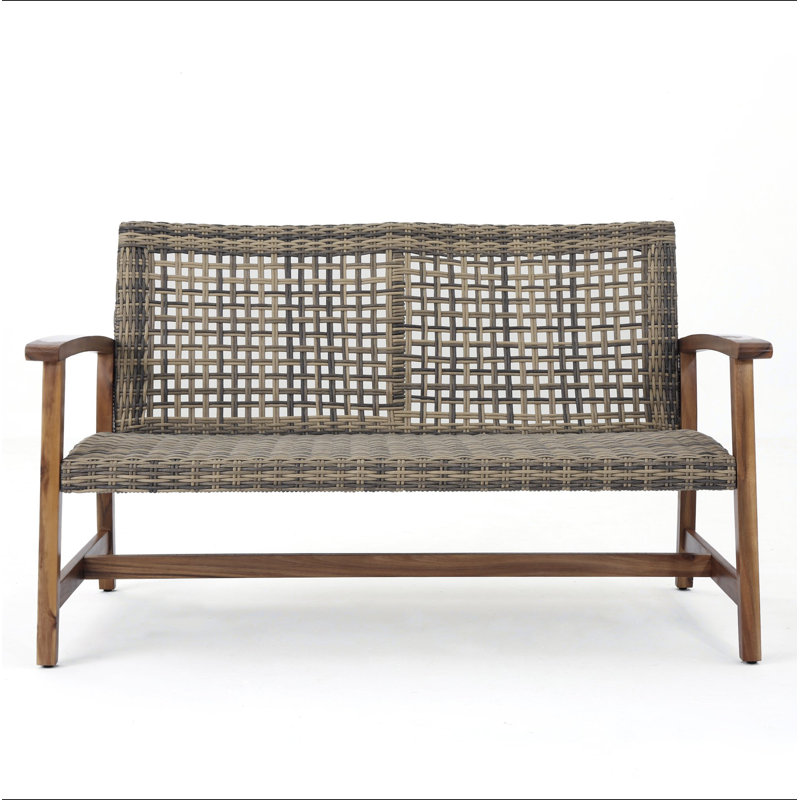 Hampton Wood + Wicker Loveseat, Gray/Natural