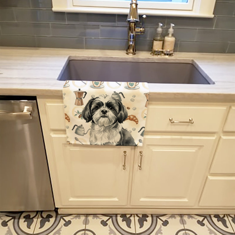 Serviette de cuisine Coffee Bar, Shih Tzu noir et blanc