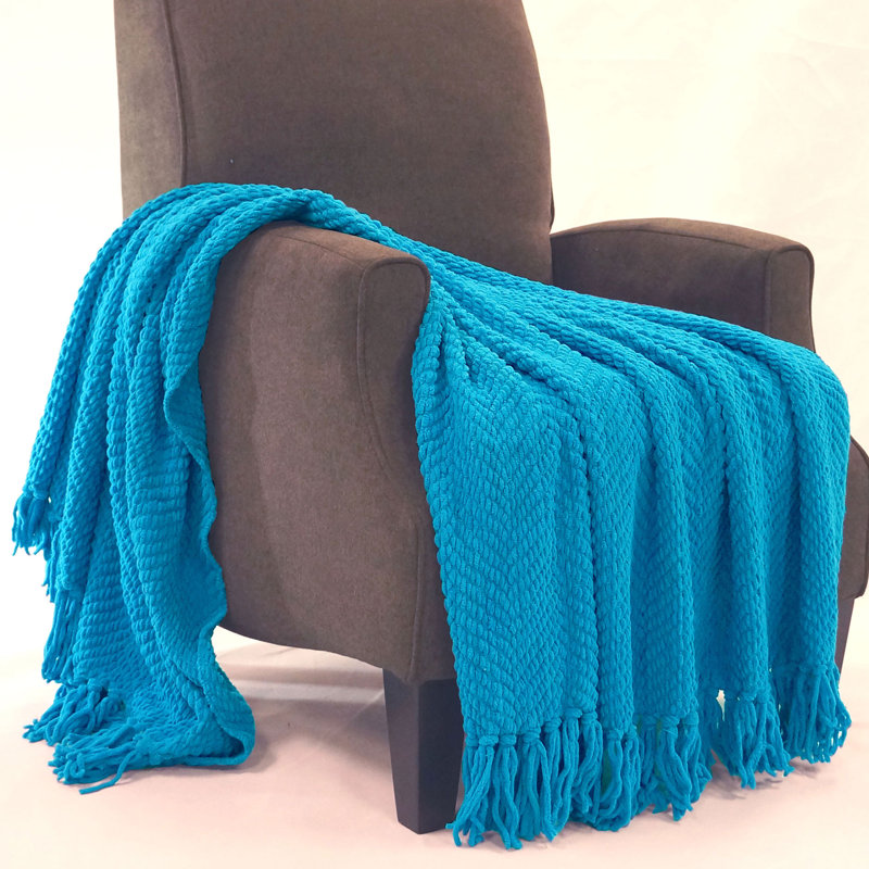 Jeté en tricot de tweed, Bleu méditerranéen, 60 po x 80 po