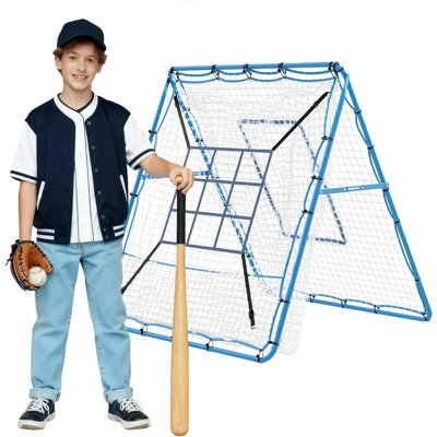 Baseball Pitching Rebounder Net. 5x4.3Ft with 9-Hole . Adjustable Angle Bounce Back Trainer. Strike Zone Practice Net for Softball and Baseball. Backyard Training Equipment