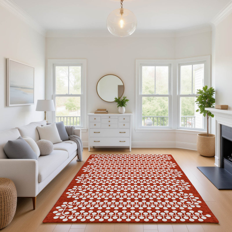Premium Machine Washable Mayfield AMF2247 Geometric Rug, Red, 9' x 12'