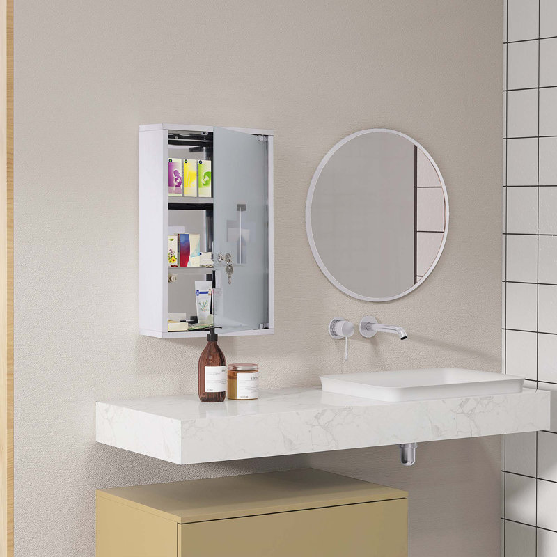 Armoire à pharmacie murale verrouillable avec 3 tablettes à 2 niveaux et 2 clés
