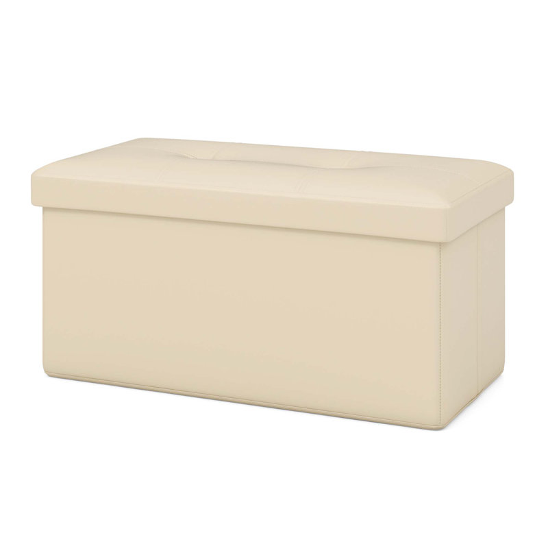 Faux Leather Ottoman, Off White Faux Leather