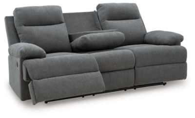 Side-Swipe Reclining Sofa with Drop Down Table, Charcoal