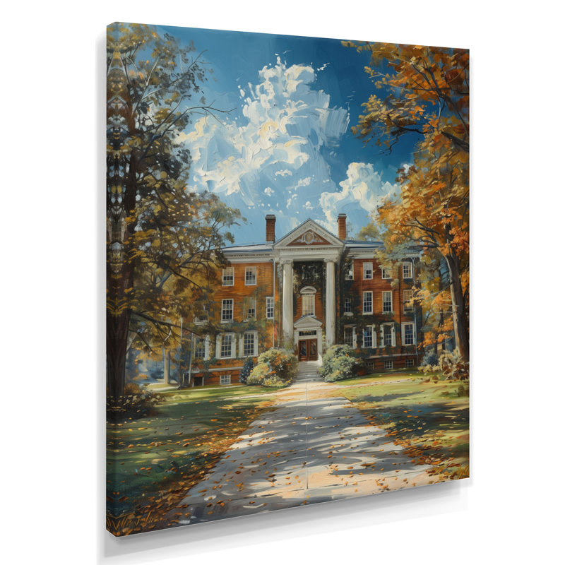 Édifice mural bleu et brun en été - Édifice collégial et universitaire, Toile tendue, H 16 po x l 32 po