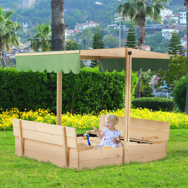 EROMMY 43.7'' x 43.3'' Solid Wood Square Sandbox with Cover