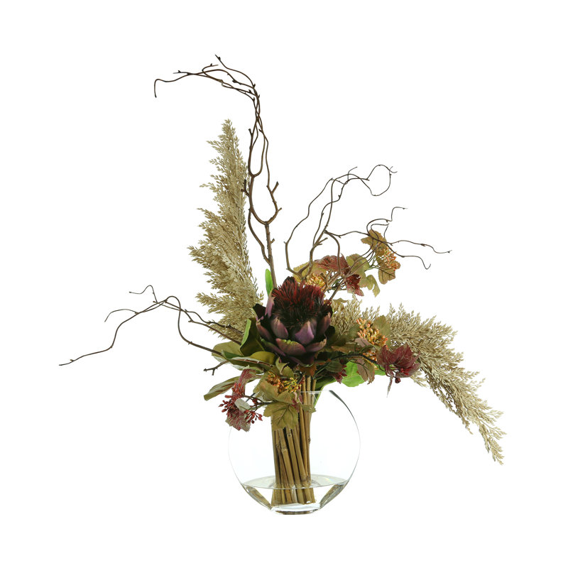 Artichoke, Ivy and Pampas Floral Arrangement in Vase