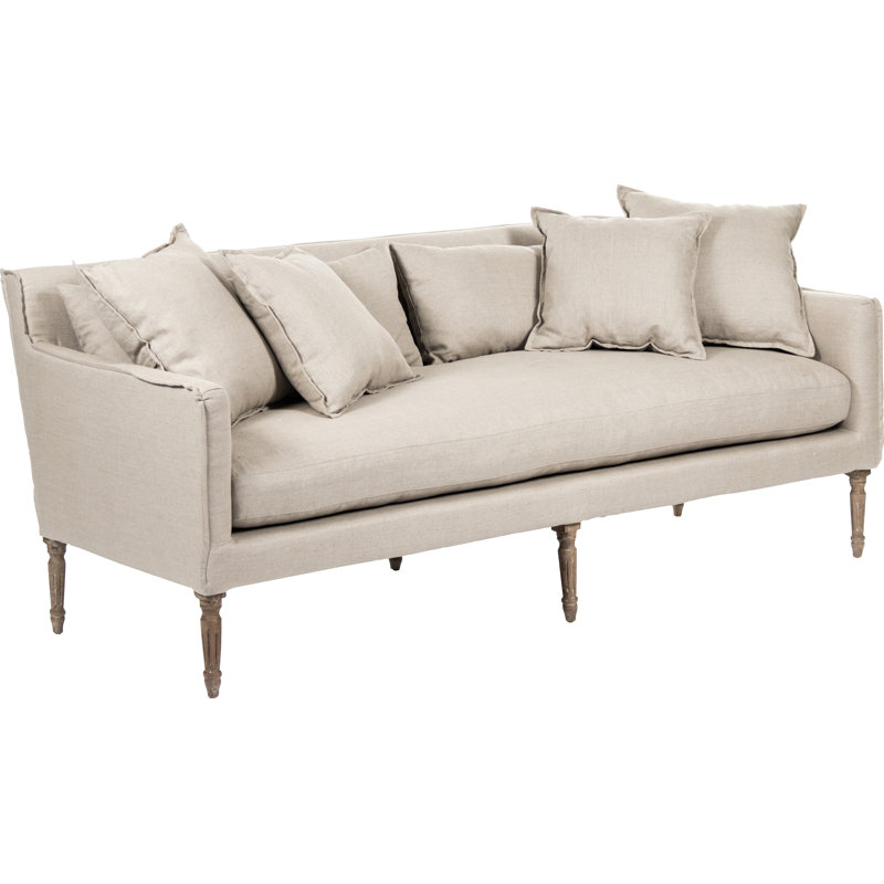 Elegant Gray Linen 79'' Sofa with Limed Oak Frame and Removable Cushions