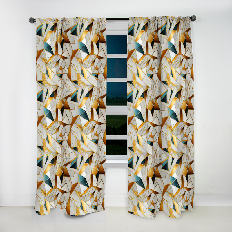 Marble White And Gold Geometric Glam II - Glam Curtain - Velvet Room Darkening - 1 panel, 52" W x 90" L