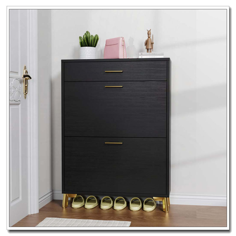 Shoe Storage Cabinet for Entryway, Free Standing Shoe Organizer with 2 Flip Drawers, Hidden Shoe Rack Storage Organizer for Doorway Hallway Close