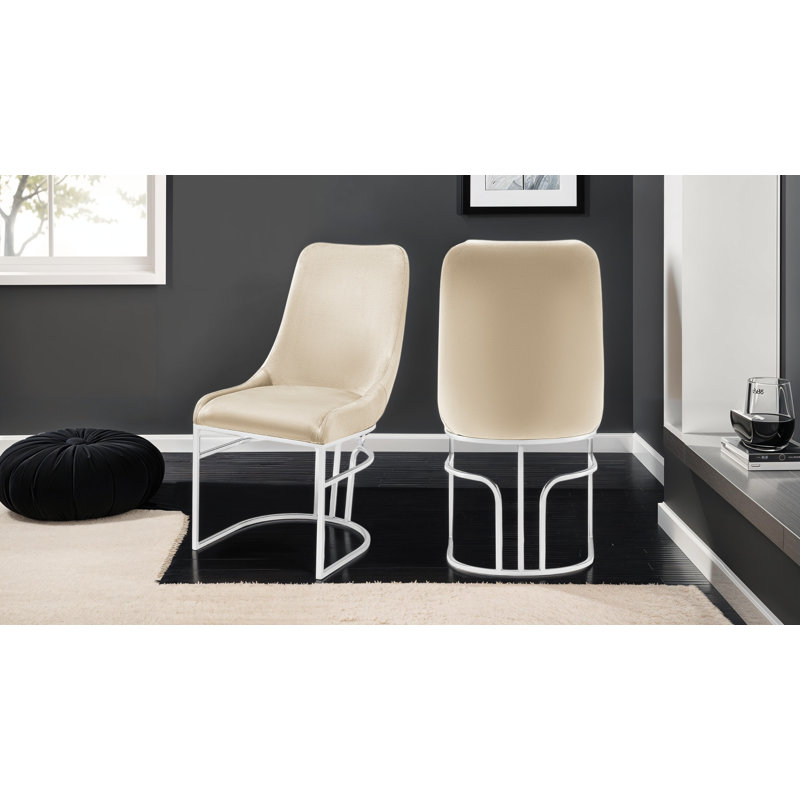 Chaises de salle à manger rembourrées Zular, Acier inoxydable, Beige