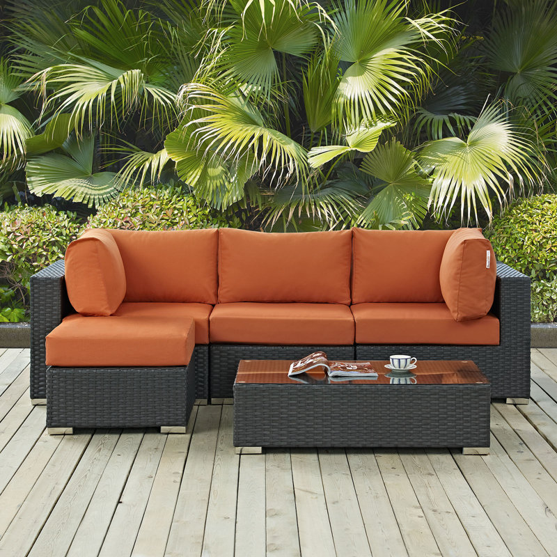Modway Sojourn Wicker Ratta Outdoor Patio Sectional Set in, Canvas Tuscan Sunbrella® Canvas