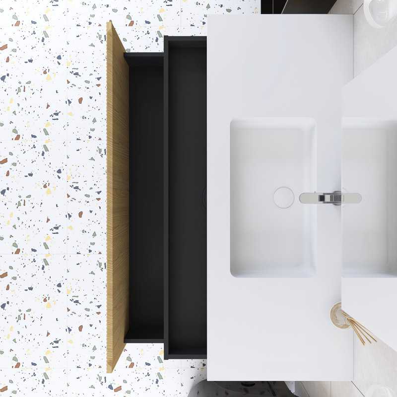 Ensemble de meuble-lavabo mural simple 48 po en chêne avec plateau en résine intégré blanc
