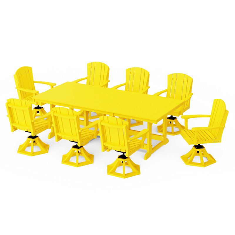 Heritage 9-Piece Swivel Chair Rectangular Dining Set, Lemon Yellow