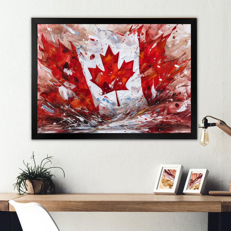 Drapeau canadien flottant - impressions sur toile, Cadre photo noir, H 12 po x l 20 po