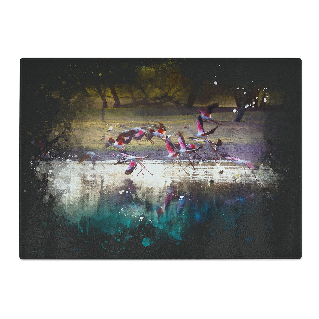 Tempered Glass Flamingos Taking Flight Chopping Board