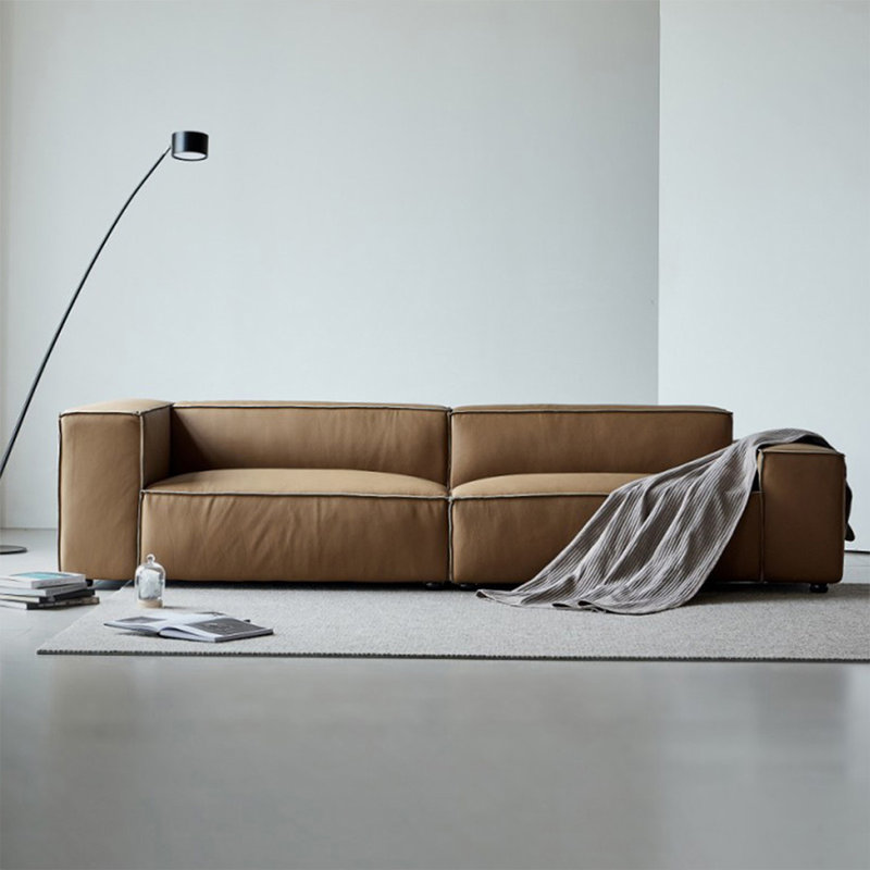 Canapé modulaire brun en cuir véritable