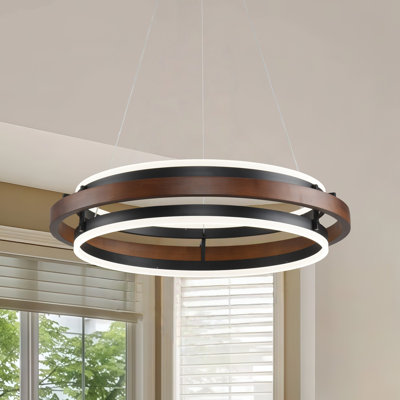 2 Ring Wood Hanging Pendant Light,wooden Led Chandelier