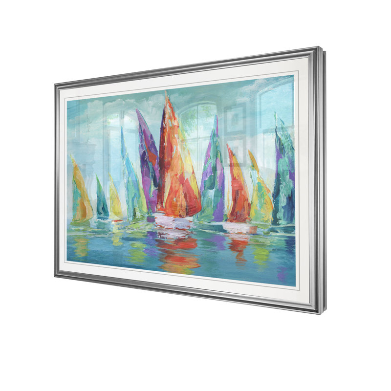 « fine day voilier », reproduction, H 20 po x l 24 po x P 1,5 po, Cadre argenté