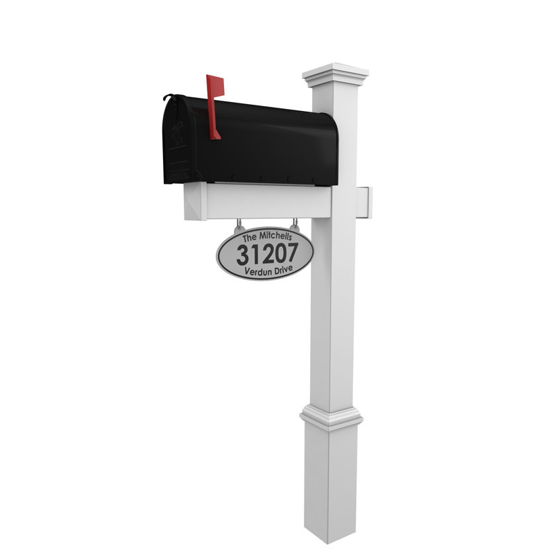 Personalized Post Mounted Mailbox with Address Plate, White, Yes