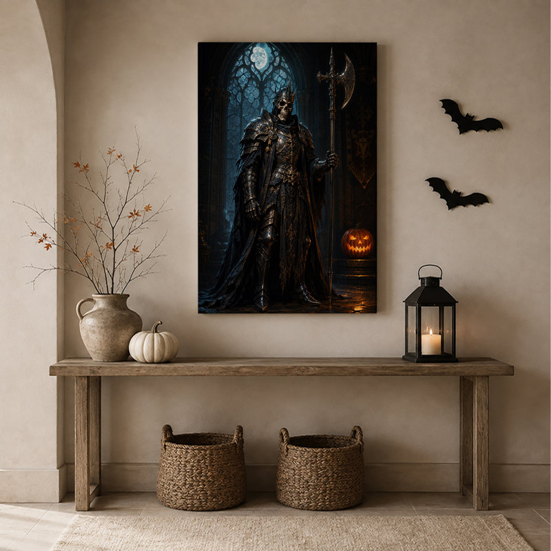 Art mural sur toile, squelette noir et sarcelle, H 30 po x l 20 po