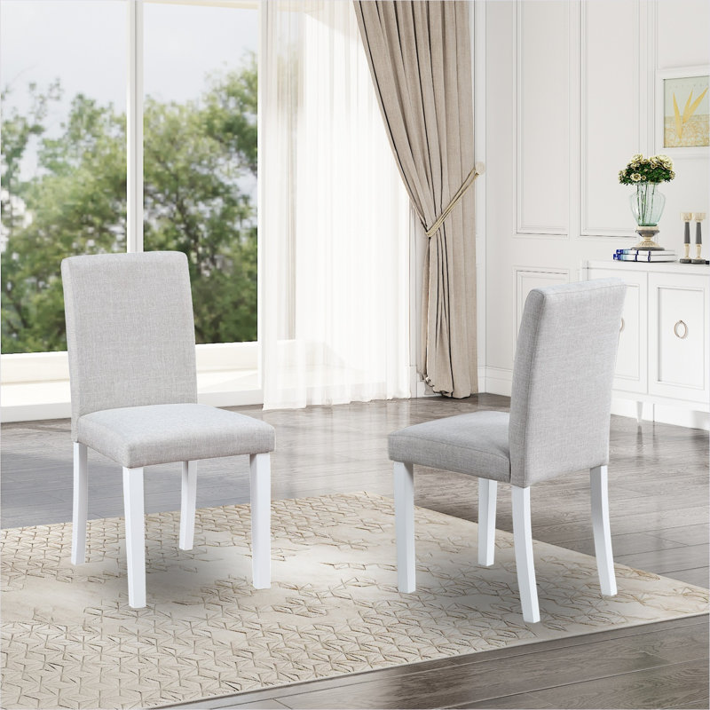 Ensemble de 4 chaises d'appoint avec revêtement en lin et structure en bois massif, finition gris ardoise et blanc, pour la salle à manger ou la cuisine
