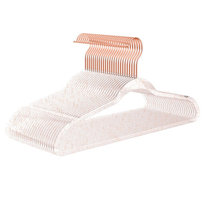Clear Invisible Acrylic Hangers,Crystal Plastic Hangers With Bling Rose Gold Glitter 50 Pack Ultra Slim & Space Saving Suit Hangers