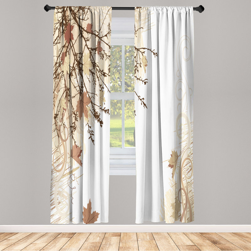 Ebern Designs Nature Curtains, Fall Earth Tones Autumn Leaf, Pair of 28", Sand Brown, 28" W x 63" L